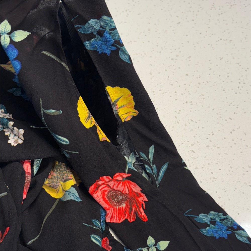Old Navy Black Floral Tie Back Mini Dress Womens Medium - Picture 11 of 11